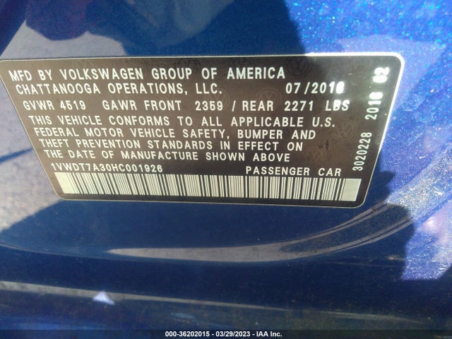 1VWDT7A30HC001926 Volkswagen Passat R-line W/comfort Pkg