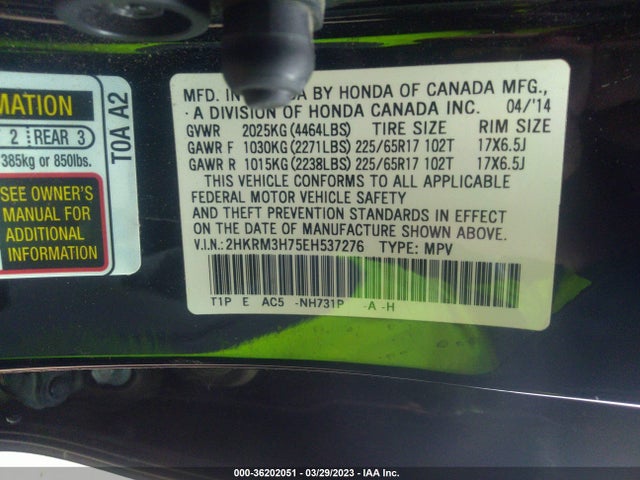 Honda Cr-v Ex-l 2014 2HKRM3H75EH537276 Image 9