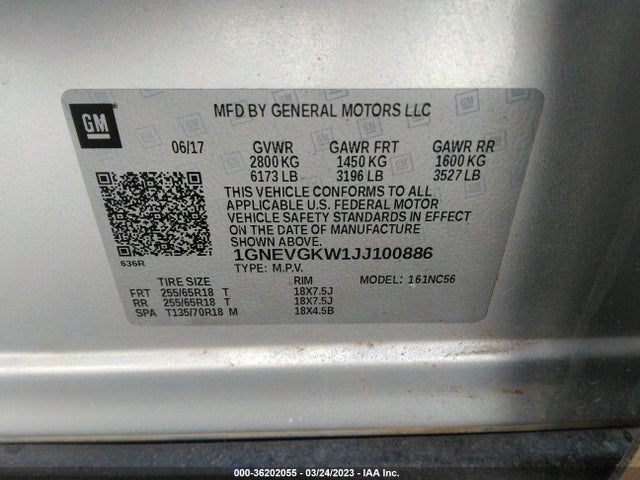 Chevrolet Traverse Lt Cloth 2018 1GNEVGKW1JJ100886 Image 9