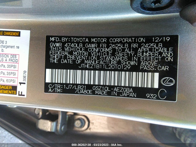 JTHEZ1B11L2010129 Lexus Es Es 350 Luxury