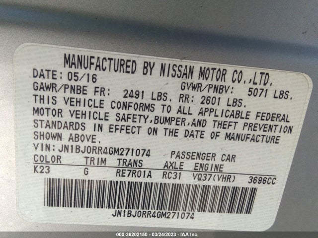 2016 Infiniti QX50, VIN: JN1BJ0RR4GM271074