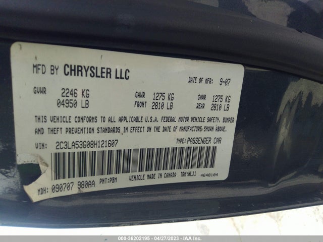 2008 CHRYSLER 300 TOURING VIN: 2C3LA53G08H121607