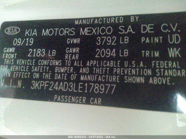 3KPF24AD3LE178977 KIA Forte Lxs