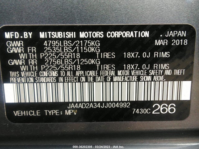 JA4AD2A34JJ004992 Mitsubishi Outlander Es
