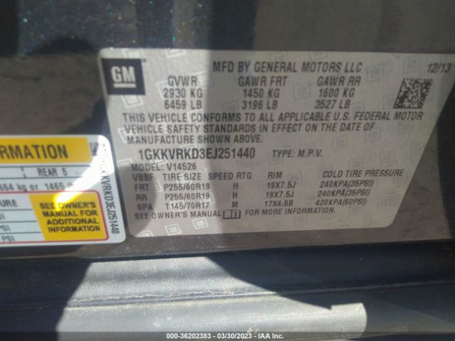 1GKKVRKD3EJ251440 GMC ACADIA SLT