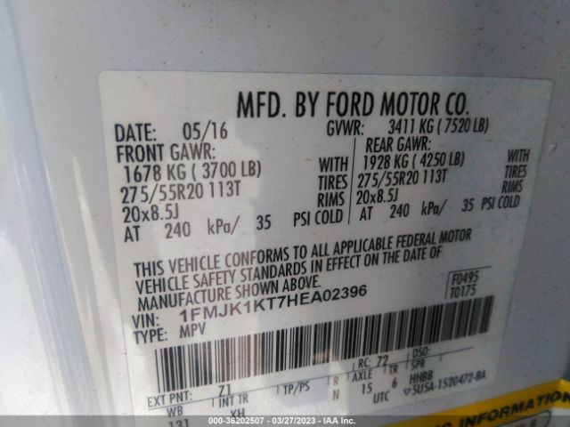 1FMJK1KT7HEA02396 Ford Expedition El Limited