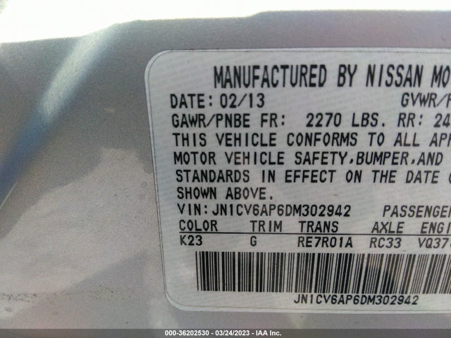 2013 INFINITI G37 SEDAN JOURNEY VIN: JN1CV6AP6DM302942