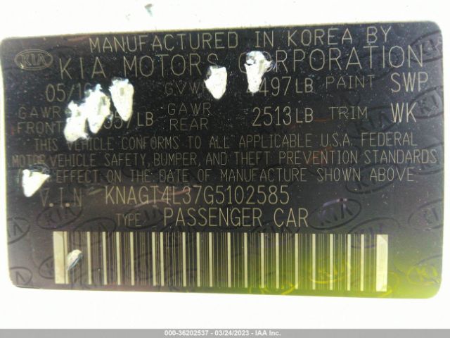 KNAGT4L37G5102585 KIA Optima Lx