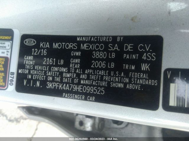 3KPFK4A79HE099525 KIA FORTE LX