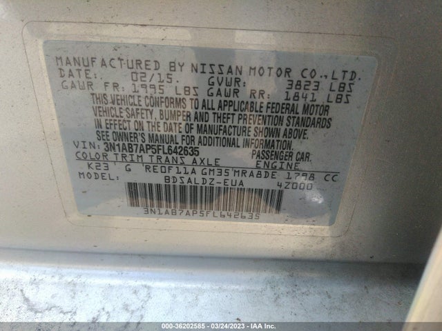2015 NISSAN SENTRA SR/SL/S/SV/FE+ S VIN: 3N1AB7AP5FL642635