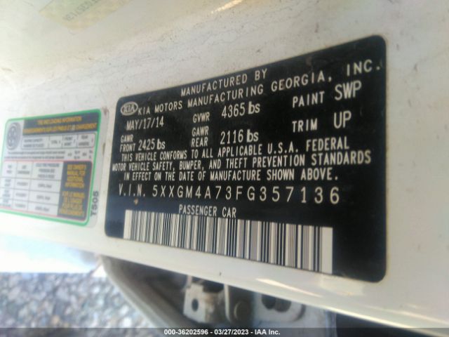 5XXGM4A73FG357136 KIA Optima Lx