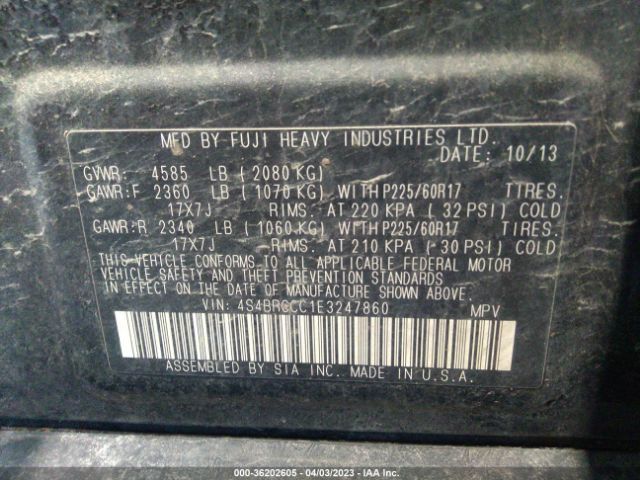 4S4BRCCC1E3247860 Subaru Outback 2.5i Premium