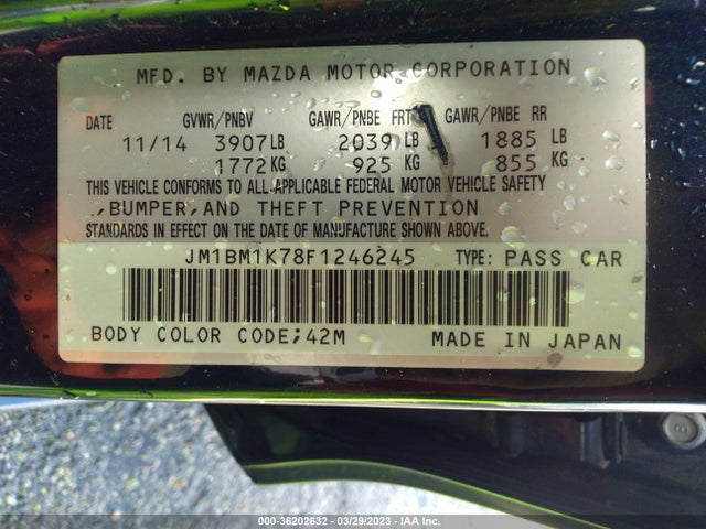 2015 MAZDA MAZDA3 I SPORT VIN: JM1BM1K78F1246245