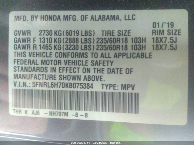Honda Odyssey Ex-l 2019 5FNRL6H70KB075384 Image 9