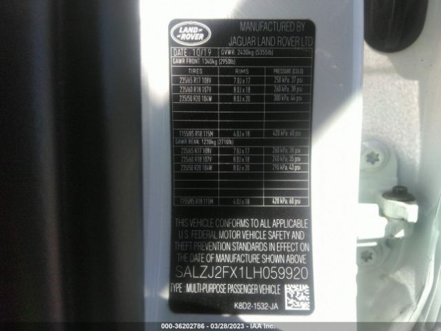 SALZJ2FX1LH059920 Land Rover Range Rover Evoque S