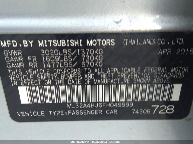 ML32A4HJ6FH049999 Mitsubishi Mirage Es/rf