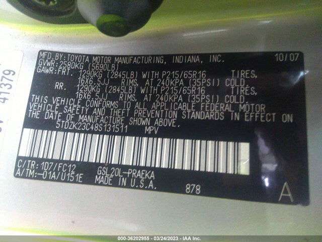 Toyota Sienna Ce/le 2008 5TDZK23C48S131511 Image 10