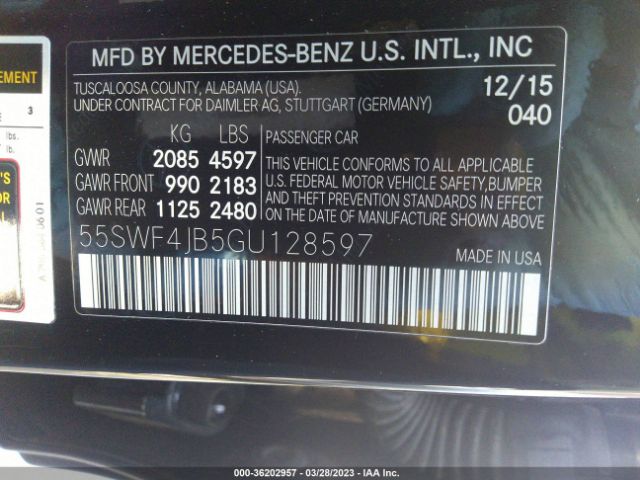 55SWF4JB5GU128597 Mercedes-Benz C-class C 300