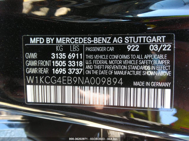 2022 Mercedes-Benz EQS, VIN: W1KCG4EB9NA009894