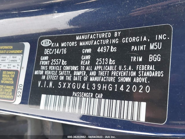 KIA OPTIMA EX 2017 5XXGU4L39HG142020 Image 11