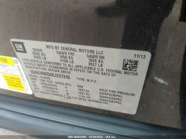 1GKKVRKD6EJ237242 GMC ACADIA SLT