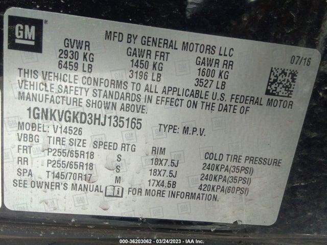 Chevrolet Traverse Lt 2017 1GNKVGKD3HJ135165 Image 11
