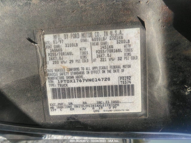 1997 FORD F-150 VIN: 1FTDX1767VNC14720