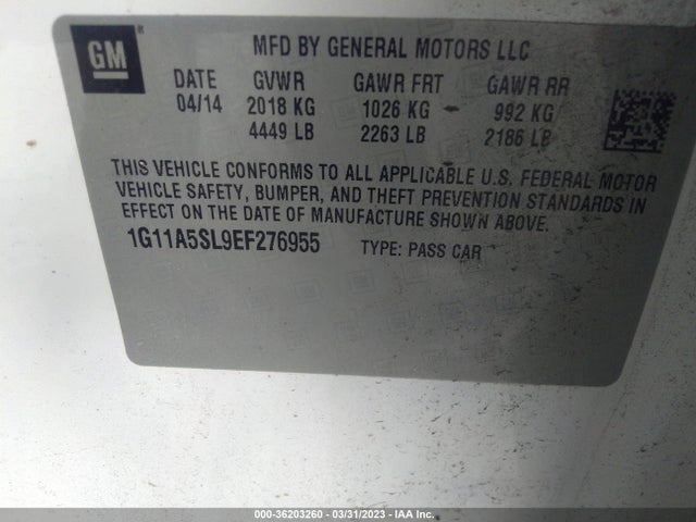 Chevrolet MALIBU LS 2014 1G11A5SL9EF276955 Image 9