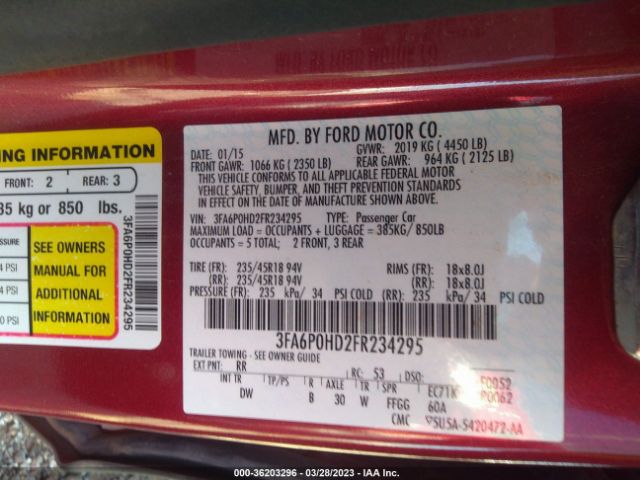 3FA6P0HD2FR234295 Ford FUSION SE