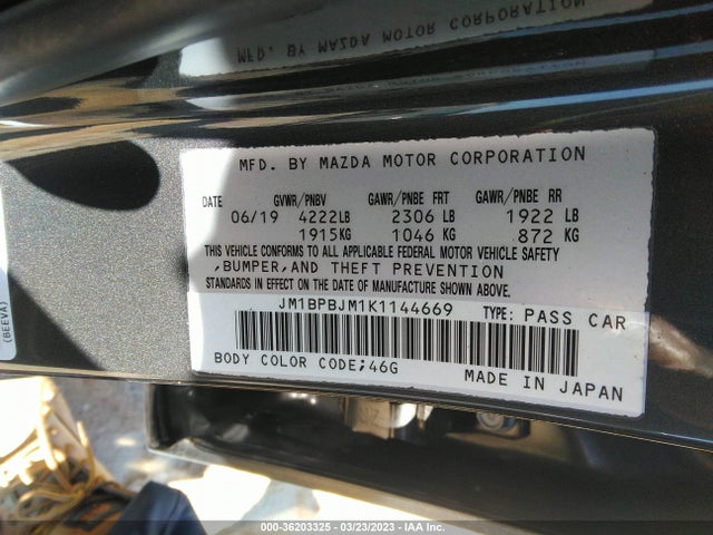 2019 MAZDA MAZDA3 HATCHBACK VIN: JM1BPBJM1K1144669