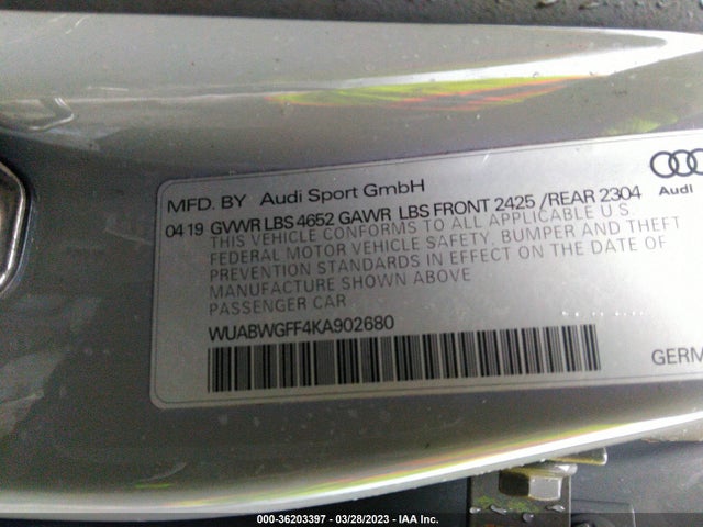 2019 Audi RS 3, VIN: WUABWGFF4KA902680