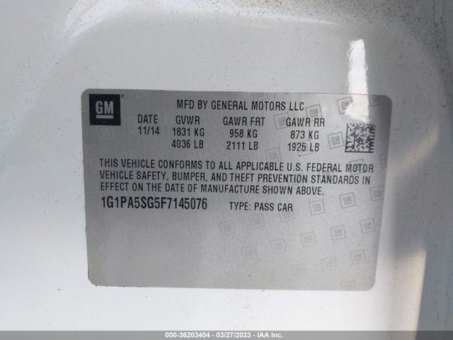 Chevrolet CRUZE LS 2015 1G1PA5SG5F7145076 Image 11