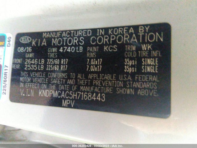 KNDPMCAC5H7168443 KIA Sportage Lx