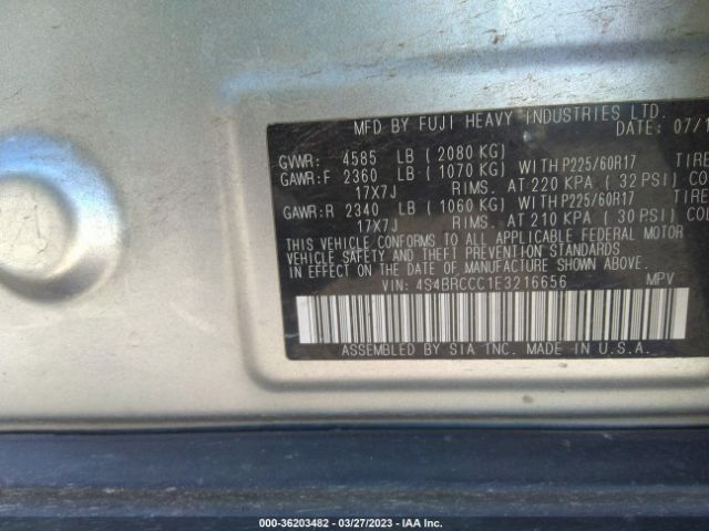 4S4BRCCC1E3216656 Subaru Outback 2.5i Premium