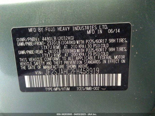 JF2SJAHC2FH458919 Subaru Forester 2.5i Limited