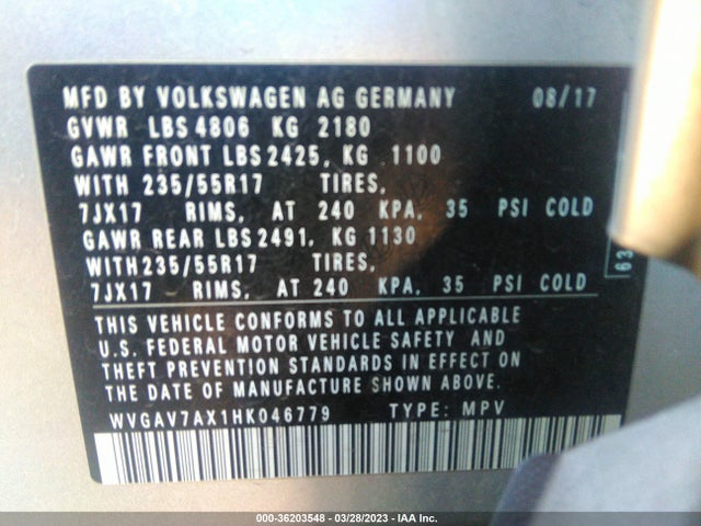 WVGAV7AX1HK046779 Volkswagen TIGUAN