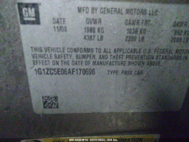 2010 CHEVROLET MALIBU LT W/1LT VIN: 1G1ZC5E06AF170696