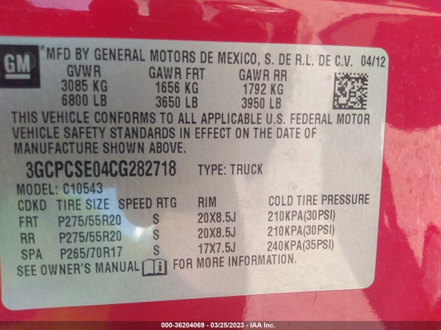 2012 CHEVROLET SILVERADO 1500 LT VIN: 3GCPCSE04CG282718