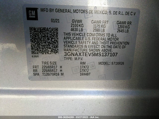 Chevrolet EQUINOX LT 2021 3GNAXTEV5MS137107 Image 11