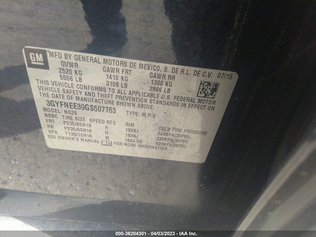 3GYFNEE39GS507763 Cadillac Srx Luxury Collection