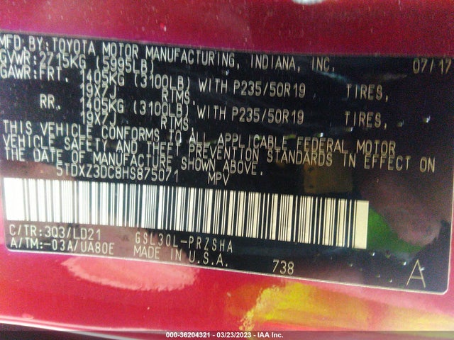 Toyota SIENNA SE 2017 5TDXZ3DC8HS875071 Image 10