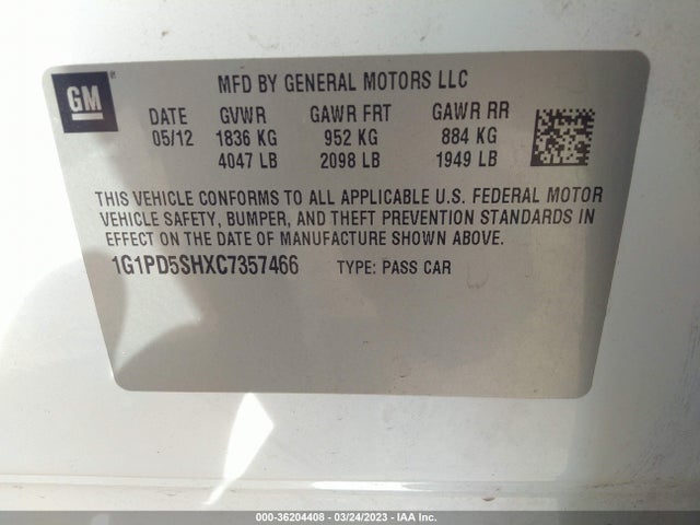 2012 CHEVROLET CRUZE LS VIN: 1G1PD5SHXC7357466