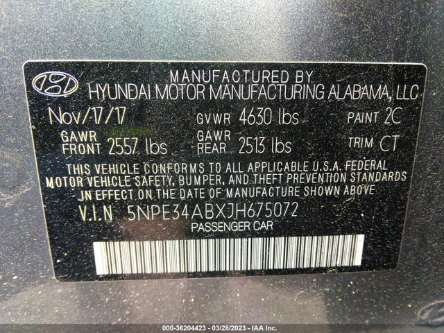 2018 Hyundai Sonata, VIN: 5NPE34ABXJH675072