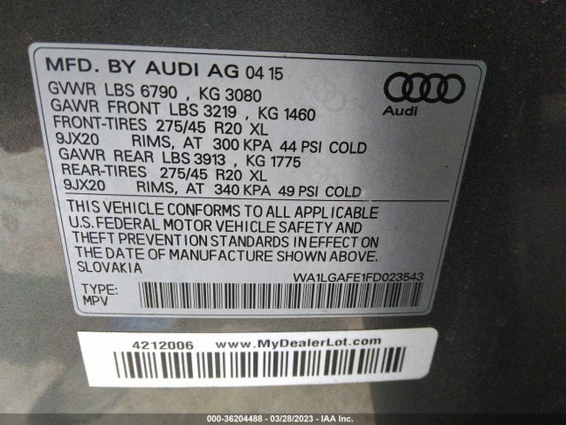 WA1LGAFE1FD023543 Audi Q7 3.0t Premium Plus