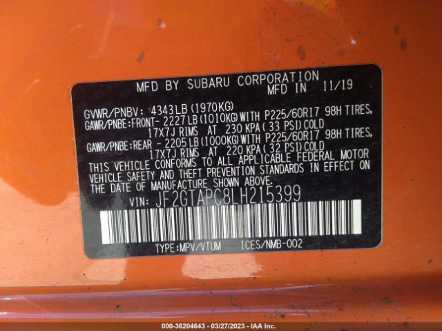 JF2GTAPC8LH215399 Subaru Crosstrek Premium
