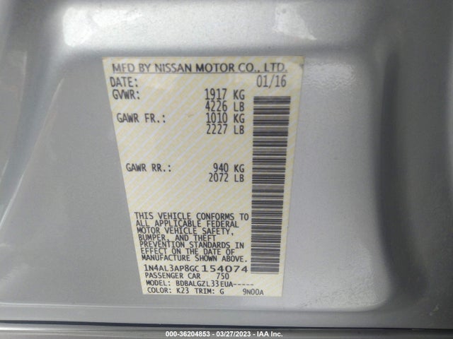 Nissan ALTIMA 2.5 2016 1N4AL3AP8GC154074 Image 9