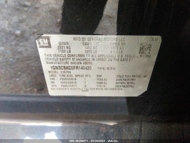 Chevrolet Tahoe Lt 2015 1GNSCBKC6FR146420 Image 9