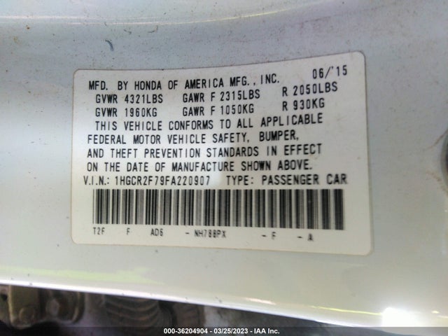 Honda Accord Sedan Ex 2015 1HGCR2F79FA220907 Image 10