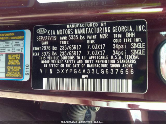 5XYPG4A33LG637666 KIA SORENTO LX