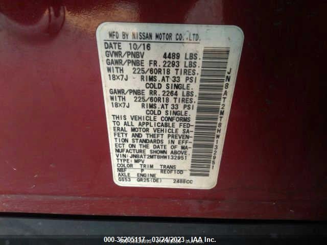 Nissan Rogue Sl 2017 JN8AT2MT8HW132951 Image 9